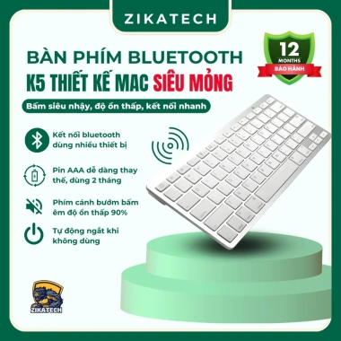 Bàn Phím Bluetooth K5: Bấm Êm, Pin Trâu, MacBook, Mỏng Nhẹ, Tương Thích Đa Thiết Bị