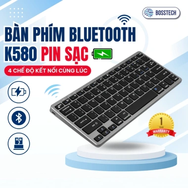 Bàn phím Bluetooth không dây BOSSTECH K580 – Kết nối 4 thiết bị, gõ êm, pin sạc, dùng cho iPhone, Tablet, Laptop, Mac