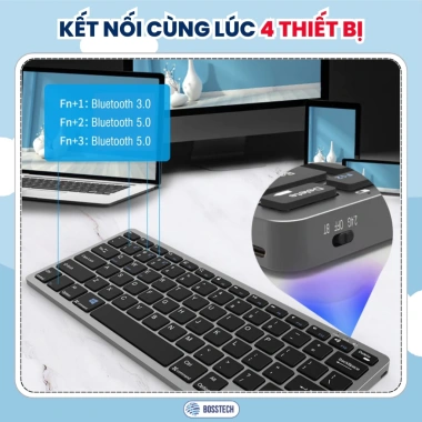 Bàn phím Bluetooth không dây BOSSTECH K580 – Kết nối 4 thiết bị, gõ êm, pin sạc, dùng cho iPhone, Tablet, Laptop, Mac