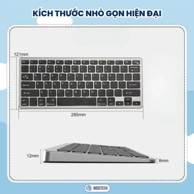 Bàn phím Bluetooth không dây BOSSTECH K580 – Kết nối 4 thiết bị, gõ êm, pin sạc, dùng cho iPhone, Tablet, Laptop, Mac
