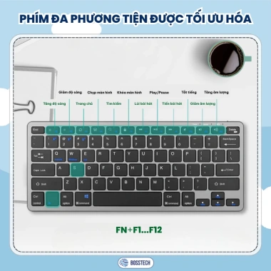 Bàn phím Bluetooth không dây BOSSTECH K580 – Kết nối 4 thiết bị, gõ êm, pin sạc, dùng cho iPhone, Tablet, Laptop, Mac 8 Bàn phím Bluetooth không dây BOSSTECH K580 – Kết nối 4 thiết bị, gõ êm, pin sạc, dùng cho iPhone, Tablet, Laptop, Mac 8