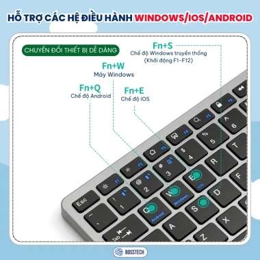 Bàn phím Bluetooth không dây BOSSTECH K580 – Kết nối 4 thiết bị, gõ êm, pin sạc, dùng cho iPhone, Tablet, Laptop, Mac