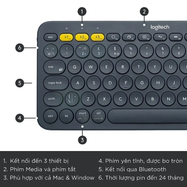 Bàn phím Bluetooth Logitech K380 Silent - Mỏng nhẹ, tương thích iPad, Laptop, MacBook - Giá 584.250 VND