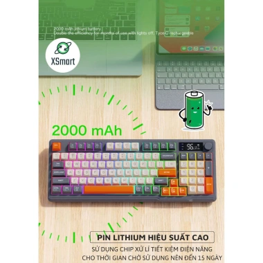 Bàn Phím Bluetooth M96 LED 7 Màu, PBT Cao Cấp, Gõ Êm, Chống Ồn, Mode, Màn Hình - Giá 549k