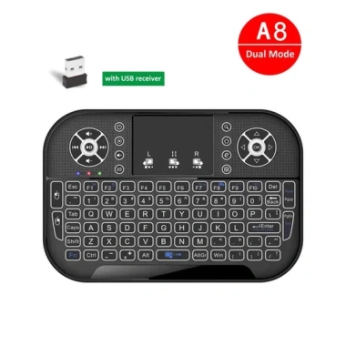 Bàn phím Bluetooth Mini A8 2.4G - Chế độ kép, cầm tay, đèn nền, touchpad, điều khiển từ xa cho Windows & Android TV - Giá ưu đãi 146.300₫