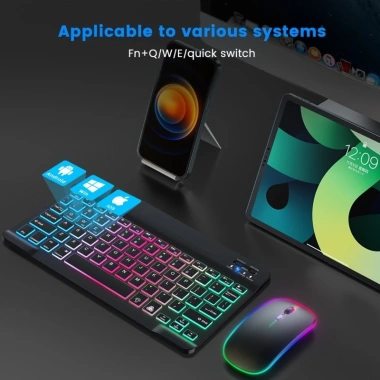Bàn Phím Chuột Bluetooth BL30 LED RGB Siêu Mỏng, Pin Sạc, Gõ Êm, Dùng PC Laptop Điện Thoại - Giá 140.000 VND