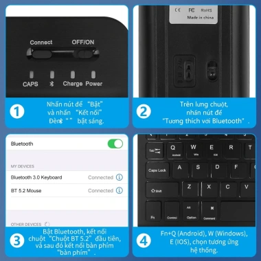 Bàn phím + Chuột Bluetooth không dây cho iPad, Tablet, Laptop - Giá 89.044₫ 8