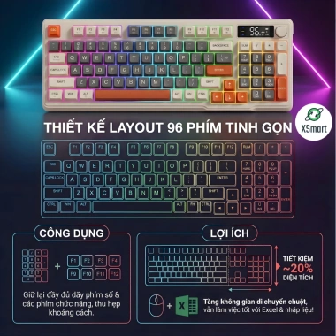 Bàn phím chuột Bluetooth T96 Full LED Keycap PBT 2 mode đa thiết bị – 549.000₫