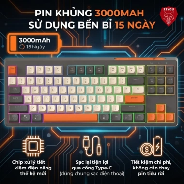 Bàn phím Chuột Bluetooth Ziyou M87 LED đa năng, chơi game, làm việc, chỉ 489.000₫
