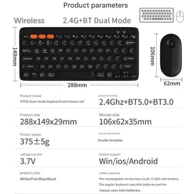 Bàn Phím & Chuột Không Dây Bluetooth 5.0 USB 2.4G K902 – Dùng chung 1 USB, tương thích Laptop, PC, Tablet, Điện Thoại – 190.000đ 6