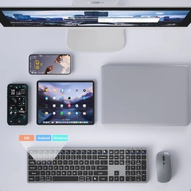 Bàn Phím Chuột Không Dây Fullsize H869 Pin Sạc Type‑C, Bluetooth 5.2/3.0, USB 2.4G, Kết Nối 4 Thiết Bị, Chống Ồn – 460k