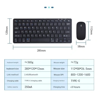 Bàn phím chuột không dây Mini W616C Pin sạc Type‑C, Bluetooth 5.0/3.0, USB 2.4G – Êm ái, Giá 330.000₫