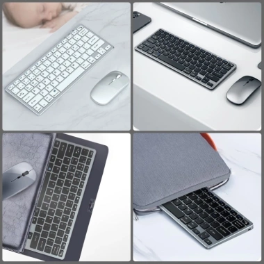 Bàn phím chuột không dây Mini W616C Pin sạc Type‑C, Bluetooth 5.0/3.0, USB 2.4G – Êm ái, Giá 330.000₫