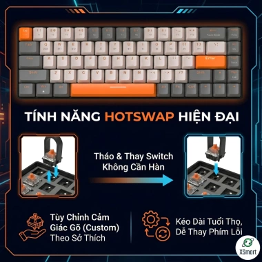 Bàn Phím Cơ Bluetooth K68BT Red Switch Hotswap - Gõ Cực Nhanh, Không Dây, Giá 619k 4 Bàn Phím Cơ Bluetooth K68BT Red Switch Hotswap - Gõ Cực Nhanh, Không Dây, Giá 619k 4