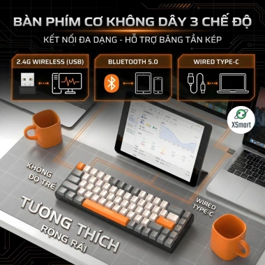 Bàn Phím Cơ Bluetooth K68BT Red Switch Hotswap - Gõ Cực Nhanh, Không Dây, Giá 619k