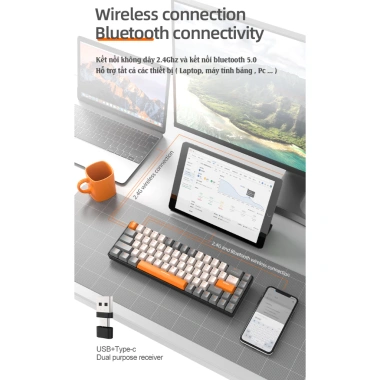 Bàn Phím Cơ Bluetooth Không Dây K68BT Red Switch Hotswap - Kết Nối PC, Phone, Tablet, Giá Ưu Đãi 462k 3 Bàn Phím Cơ Bluetooth Không Dây K68BT Red Switch Hotswap - Kết Nối PC, Phone, Tablet, Giá Ưu Đãi 462k 3