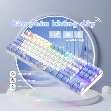 Bàn phím cơ gaming không dây Bluetooth ONIKUMA 87 phím Blue Red RGB PC/Laptop - Giá 569k