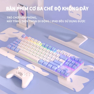 Bàn phím cơ gaming không dây Bluetooth ONIKUMA 87 phím Blue Red RGB PC/Laptop - Giá 569k