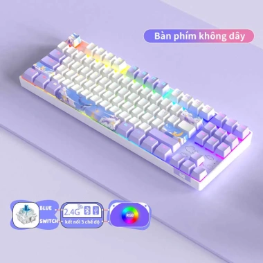 Bàn phím cơ gaming không dây Bluetooth ONIKUMA 87 phím Blue Red RGB PC/Laptop - Giá 569k
