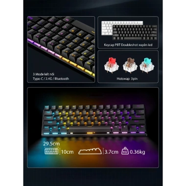 Bàn Phím Cơ GK23 3 Mode Bluetooth + 2.4G, 61 Phím Hotswap 5 Pin, LED RGB – 300.000₫ 4