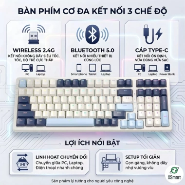 Bàn Phím Cơ Không Dây K8BT BT5.0 Hotswap Red Switch LED Gõ Êm Lót Foam Giá 881k 3