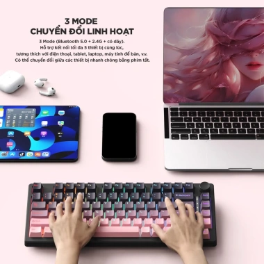 Bàn phím cơ Onikuma K81 không dây 2.4G Bluetooth, LED RGB, 3 chế độ, 5 pin hotswap, sạc pin - Giá chỉ 499.000₫ 6