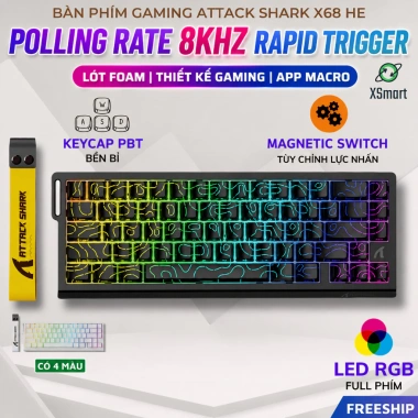 Bàn Phím Cơ Shark X68 HE - Polling 8KHz, LED RGB, Mạch Xuôi, Giá 1.090.000₫