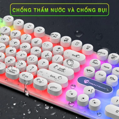 Bàn phím gaming giả cơ PANTSAN PK100 trắng có dây, nút tròn, LED 7 màu thiết kế cực đẹp 6