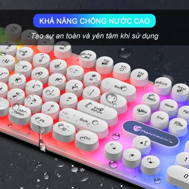 Bàn phím gaming giả cơ PANTSAN PK100 trắng có dây, nút tròn, LED 7 màu thiết kế cực đẹp 8