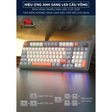 Bàn Phím Gaming LED ZiyouLang K82 Phím Êm Giảm Ồn Núm Xoay Cao Cấp
