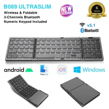 Bàn Phím Gập Bluetooth B089 - Phím Số, Không Trackpad, Tương Thích Điện Thoại, Tablet, SmartTV, Laptop - Giá 600k