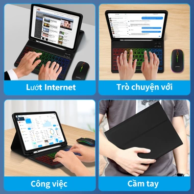 Bàn phím GOOJODOQ và Chuột Bluetooth không dây LED, đèn nền cho iPad & Android 4