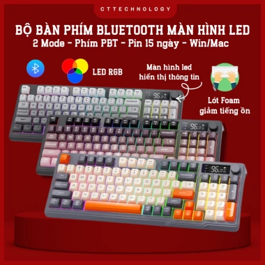 Bàn Phím Không Dây Bluetooth CTTech M96 + Chuột BH12T RGB Chống ồn, Giá 553.410 VND