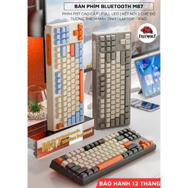 Bàn phím không dây Bluetooth Free Wolf M87 LED cầu vồng 87 phím PBT, pin sạc 509k