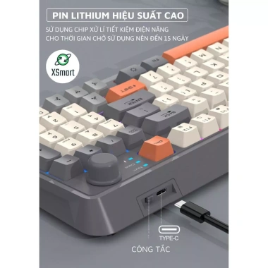 Bàn Phím Không Dây Bluetooth Full Size K94 LED với 2 chế độ Pin Sạc, giá chỉ 319.000₫ 5