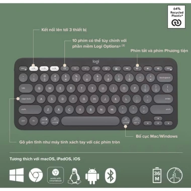 Bàn Phím Không Dây Bluetooth Logitech K380s - Giảm ồn, Gọn nhẹ, Đa thiết bị, Pin Trâu, Bảo Hành 12 Tháng - 738.000 VND