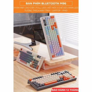 Bàn phím không dây Bluetooth M96 LED 7 màu, 2 chế độ, phím PBT cao cấp, gõ êm, chống ồn - Giá chỉ 549.000đ