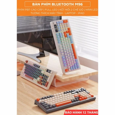 Bàn phím không dây Bluetooth M96 LED 7 màu, 2 chế độ, phím PBT cao cấp, gõ êm, chống ồn - Giá chỉ 549.000đ