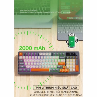 Bàn phím không dây Bluetooth M96 LED 7 màu, 2 chế độ, phím PBT cao cấp, gõ êm, chống ồn - Giá chỉ 549.000đ