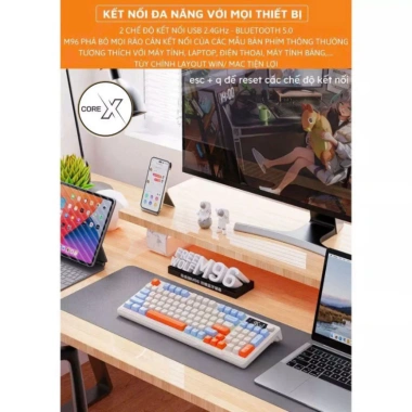 Bàn phím không dây Bluetooth M96 LED 7 màu, PBT cao cấp, 2 mode, gõ êm, chống ồn Win/Mac 2