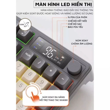 Bàn phím không dây Bluetooth M96 LED 7 màu, PBT cao cấp, 2 mode, gõ êm, chống ồn Win/Mac 8