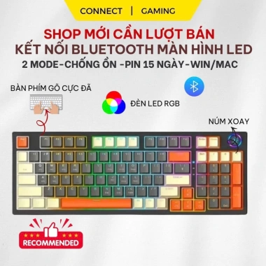Bàn Phím Không Dây Bluetooth M96 LED 7 Màu, Phím PBT, Gõ Êm Chống Ồn, 2 Mode, Tương Thích Win & Mac