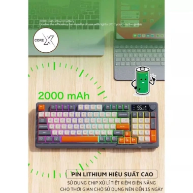 Bàn Phím Không Dây Bluetooth M96 LED 7 Màu, Phím PBT, Gõ Êm Chống Ồn, 2 Mode, Tương Thích Win & Mac