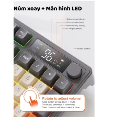 Bàn phím không dây Bluetooth M96 Rainbow, Pin sạc 2.000mAh, Phím PBT, 489.000đ 5