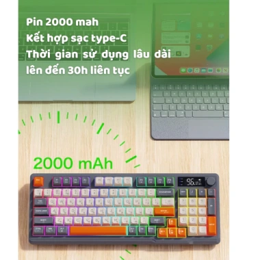 Bàn phím không dây Bluetooth M96 Rainbow, Pin sạc 2.000mAh, Phím PBT, 489.000đ 7