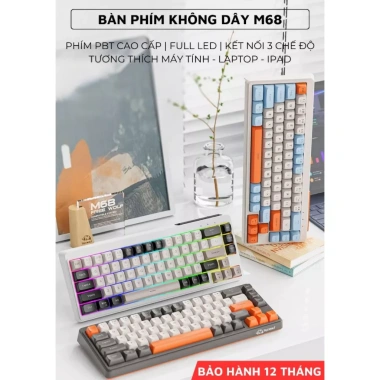 Bàn phím không dây Free Wolf M68 Bluetooth 5.3: Đa năng LED, Pin sạc, 2 mode, giá chỉ 279.000₫