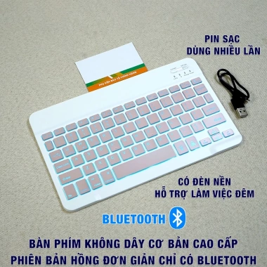 Bàn phím không dây hồng Bluetooth cho PC, iPad, điện thoại - Giá chỉ 169.000₫