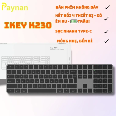 Bàn phím không dây Meetion iKey K230 Dual Mode Bluetooth 2.4G - Full phím không ồn, pin sạc Type-C, giảm còn 619.000 VND