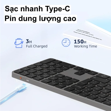 Bàn phím không dây Meetion iKey K230 Dual Mode Bluetooth/2.4G Full phím không ồn, pin sạc Type‑C, giá 629.000₫ 2