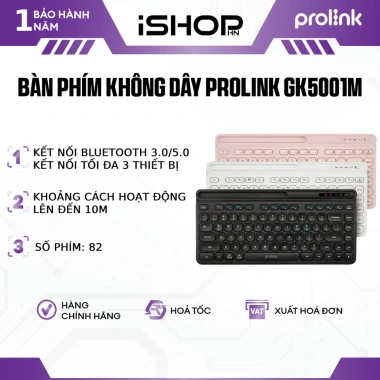 Bàn phím không dây Prolink GK5.001M Bluetooth đa thiết bị, tương thích Win/Mac/iOS/Android, giá 499k